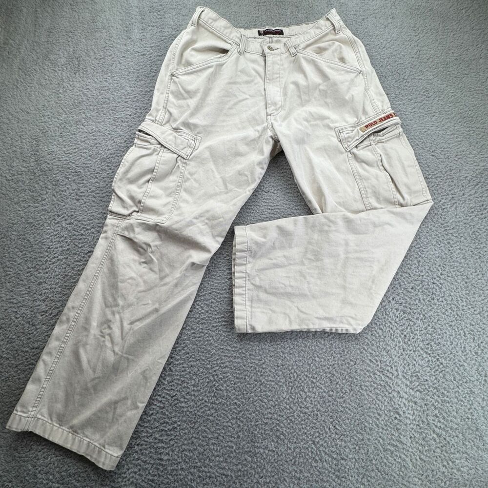 Polo Jeans Company Freighter Pants Mens 30x29 Beige Cargo Ralph Lauren Y2K VTG